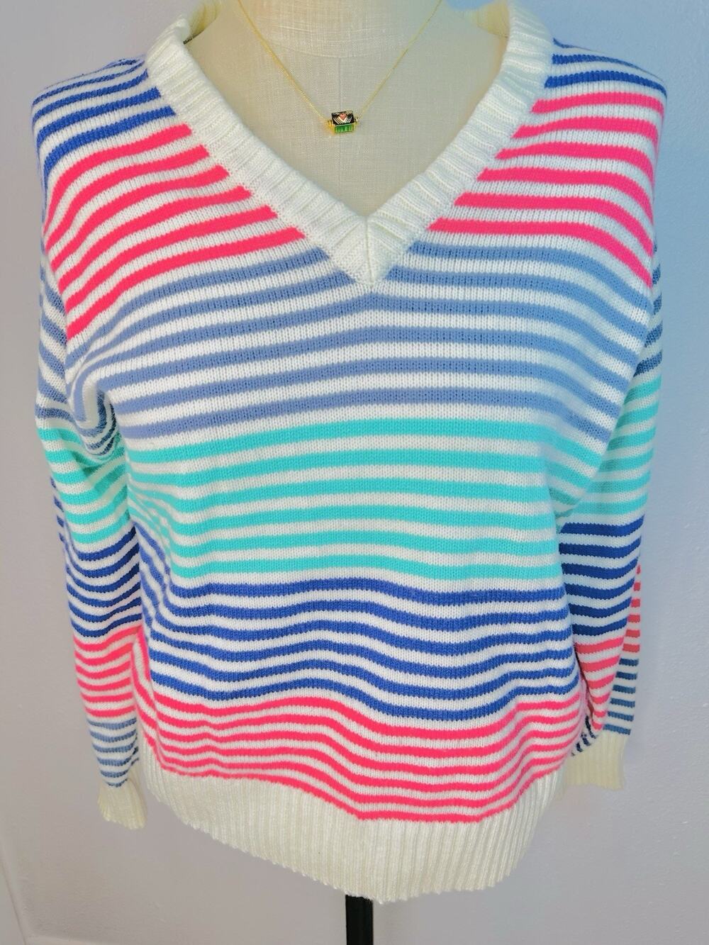 Vtg Eve Ltd. Striped Knit Sweater Coastal Preppy Plus Size 22/42
